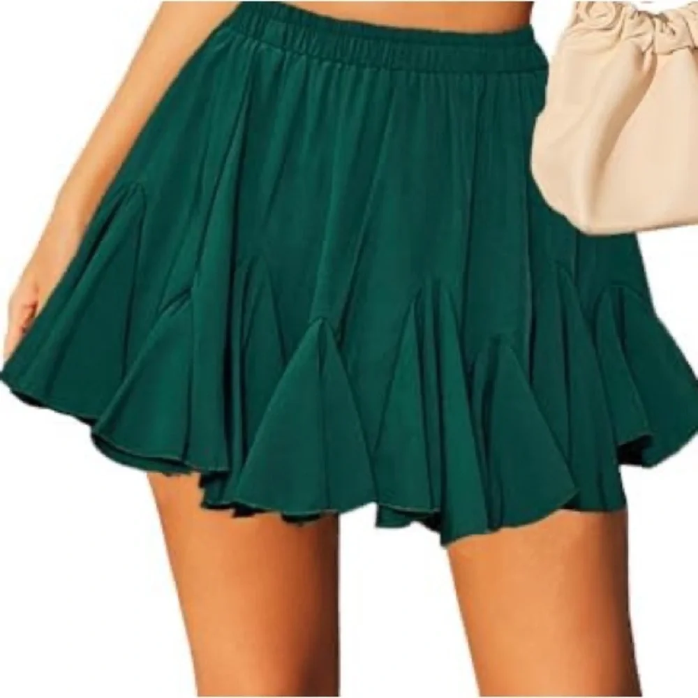 AvidLove Elegant Green Mini Skirt Plus Sz 2XL High Elastic Waist Ruffle TC0422